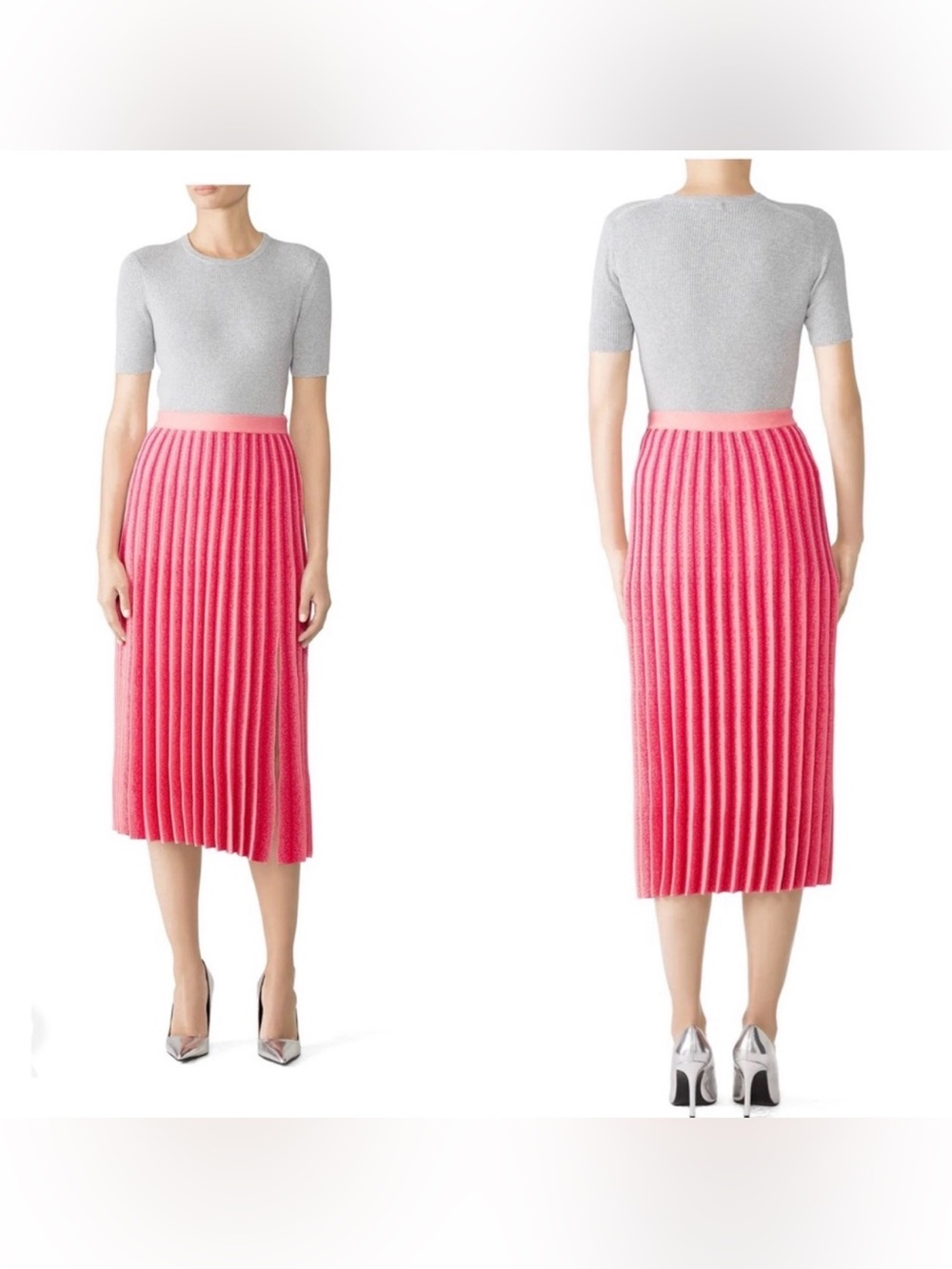 NWT Derek Lam 10 Crosby Pleated Knit Skirt Pink  Medium